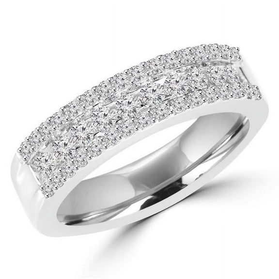 MDR140136-6.5 0.4 CTW Round Diamond Semi-Eternity Wedding Band Ring in 14K White Gold - Size 6.5