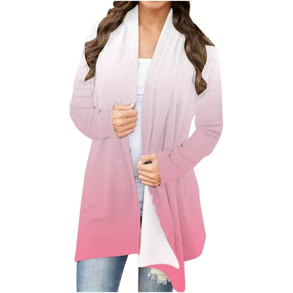 Lilgiuy Women's Long Sleeve Casual Print Cardigan Top Blouse(Pink,4) Winter Clothes for 2022