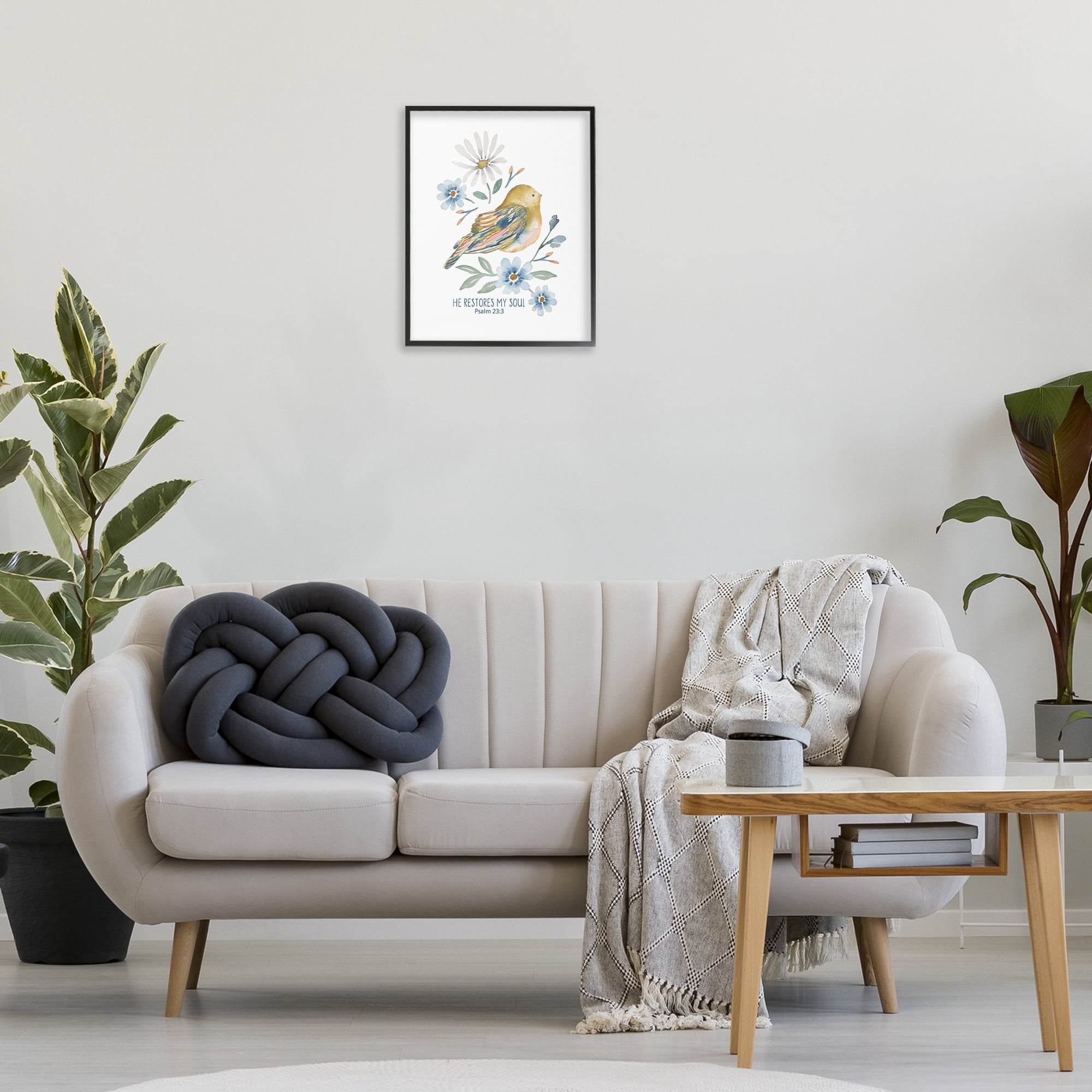 Stupell Industries He Restores My Soul Botanical & Floral Painting Black Framed Art Print Wall Art, 16 x 20