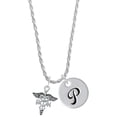 thumbnail image 1 of Delight Jewelry Silvertone Registered Nurse Caduceus Silvertone Script Initial Disc - P - Charm Necklace, 20"+3", 1 of 4