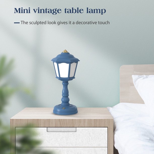 Mini lámpara de mesa vintage Lámpara de noche retro con atenuación de tres velocidades USB (Azul)