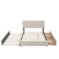 thumbnail image 3 of Queen Platform Bed,Queen Size Upholstered Bed with 2 Drawers and 1 Twin Trundle,Upholstered Platform Bed Frame with Tufted Headboard,Wood Queen Bed with Storage for Bedroom,No Box Spring Needed,Beige, 3 of 7