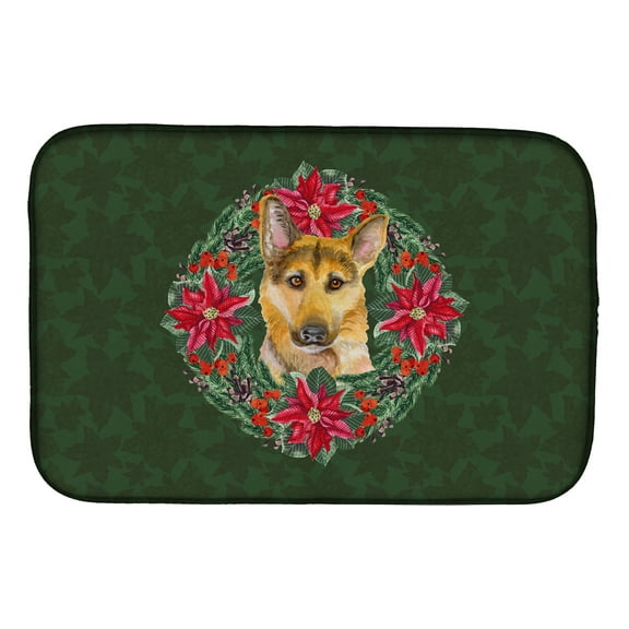 German Shepherd #2 Poinsetta Wreath Dish Drying Mat