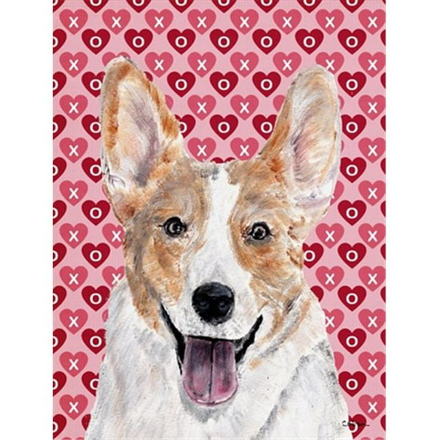 Cardigan Corgi Hearts and Love Flag Garden Size