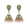 thumbnail image 1 of Crunchy Fashion Bollywood Jewellery Traditional Ethnic Bridal Bride Wedding Bridesmaid Traditional Gold-Plated Green Kundan, Jaipur handpainted Meenakari Jhumka Earrings, 1 of 4