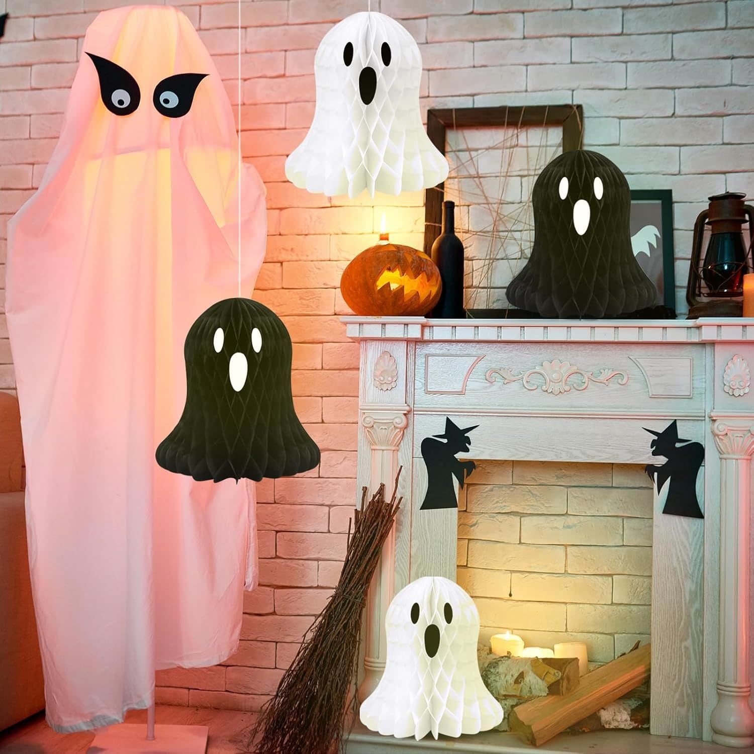 10 Pack Hanging Ghost Honeycomb Paper Decorations for Halloween Party