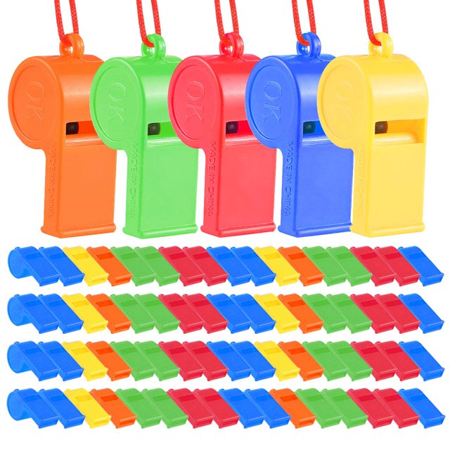 Silbatos de plástico WSYUB para entrenamiento deportivo con cordón para niños, 72 unidades
