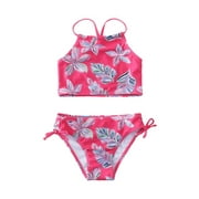 Halter Girls Outfits Sport Tankini Beach Daisy 2-Piece Swimsuit Girls Swimwear Stylish Beachwear