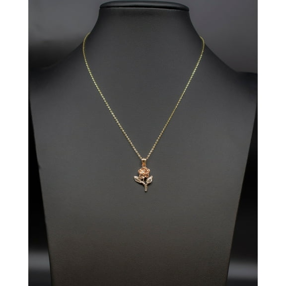 14k Real Gold Rose Necklace,14K Real SOLID Gold Rose Charm, 14k Real Gold 1.3mm Cable  Chain Necklace, Gold Rose Pendant (Charm and Necklace Lentgh:Only Charm;)