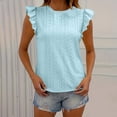 thumbnail image 7 of Kovlvoll Women's Tops Summer Eyelet Solid Color Crew Neck Ruffle Short Sleeve Loose Casual Top T-Shirt, 7 of 7