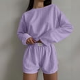 thumbnail image 4 of ROHUUQUE Pajama Sets for Women 2 Piece Solid Long Sleeve Tops Hollow Out Elastic Waist Shorts Pjs Outfits, 4 of 9