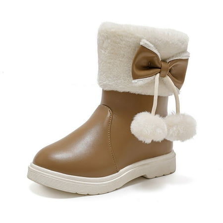 

Ediodpoh Girls Autumn And Winter Snow Boots Thick Soles Non Warm Comfortable Solid Color Bow Boots Girls Boots Khaki 3