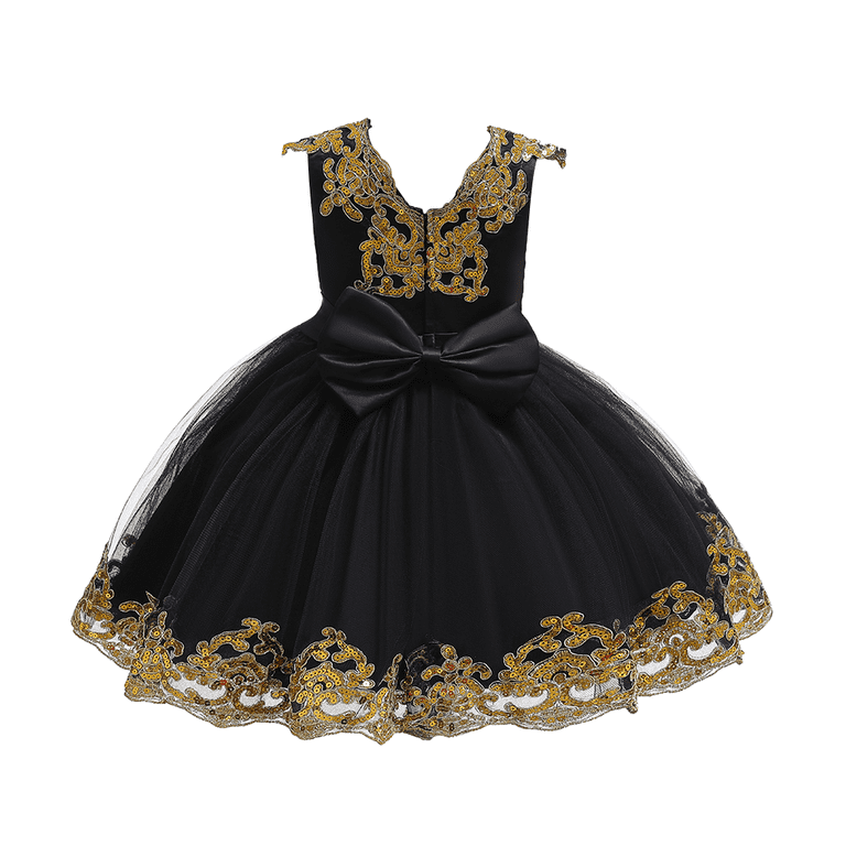blue dress for baby girl Gold Lace Pretty Bowknot Black Flower Girl Dress Online main image 0