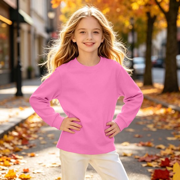 Girls Long Sleeve T Shirts Kids Crewneck Fall Tops Basic Tees 3-11 Years