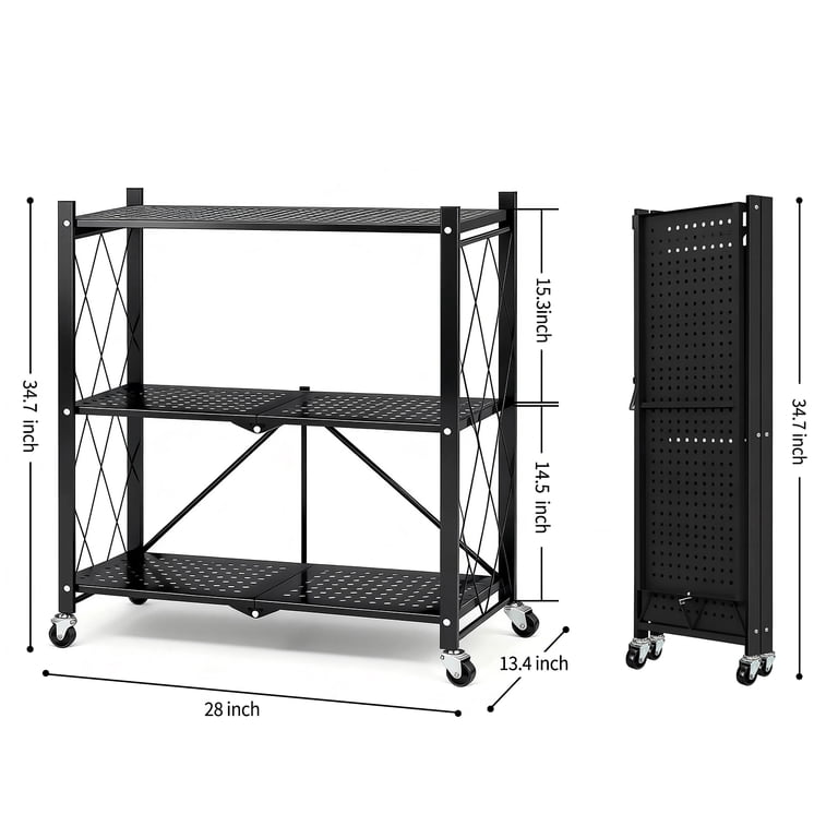Taimasi 3-Tier Foldable Metal Storage Shelf, 28