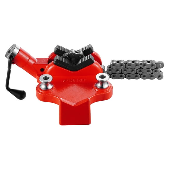 KFFKFF Chain Vise for Workbench, Accommodates Pipes from 1/4 to 6 inches, Robust Chain Pipe Vise with 28-inch Sturdy Chain, Crank Lever, Cast Iron Stand for Industrial Use, Workshop
