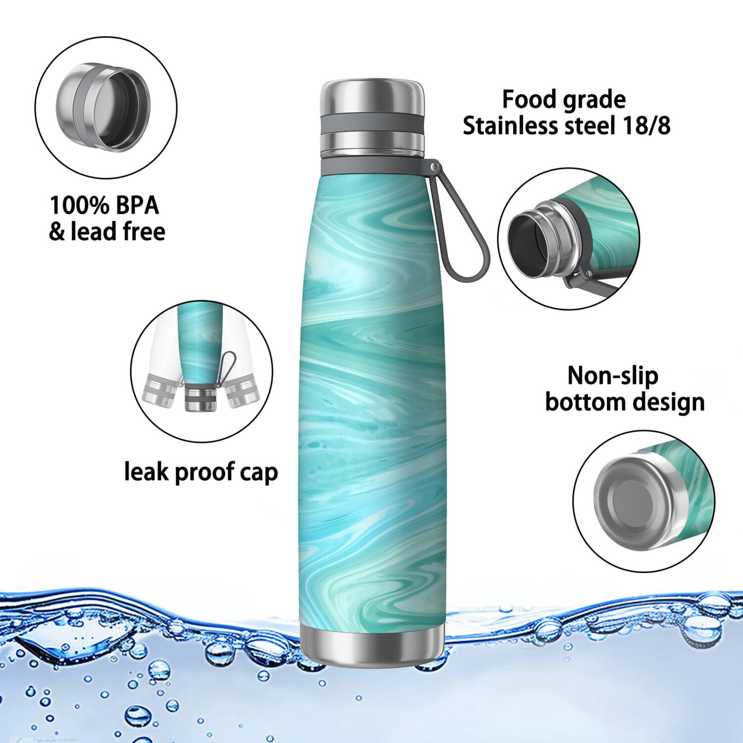 29oz Insulated Water Bottle with Tea Infuser, Stainless Steel Travel Mug, Liquid & Marble Print