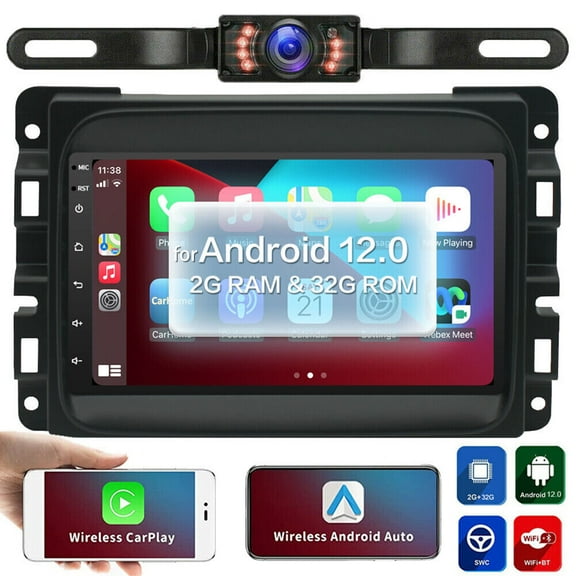 LICHENGTAI 2 32GB Car Radio Stereo Fit for Dodge Ram 2013-2018 1500 2500 3500, 7-inch Android 12 Touch Screen Car Audio Built-in Apple Carplay Android Auto DSP IPS Bluetooth GPS Navigation