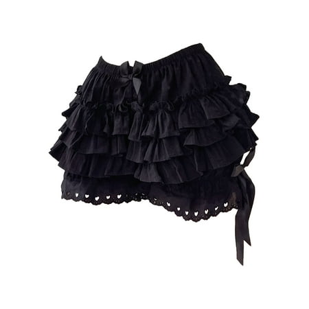 inlzdz Womens Tiered Ruffled Bloomers Culottes Bowknot Pumpkin Shorts Black M