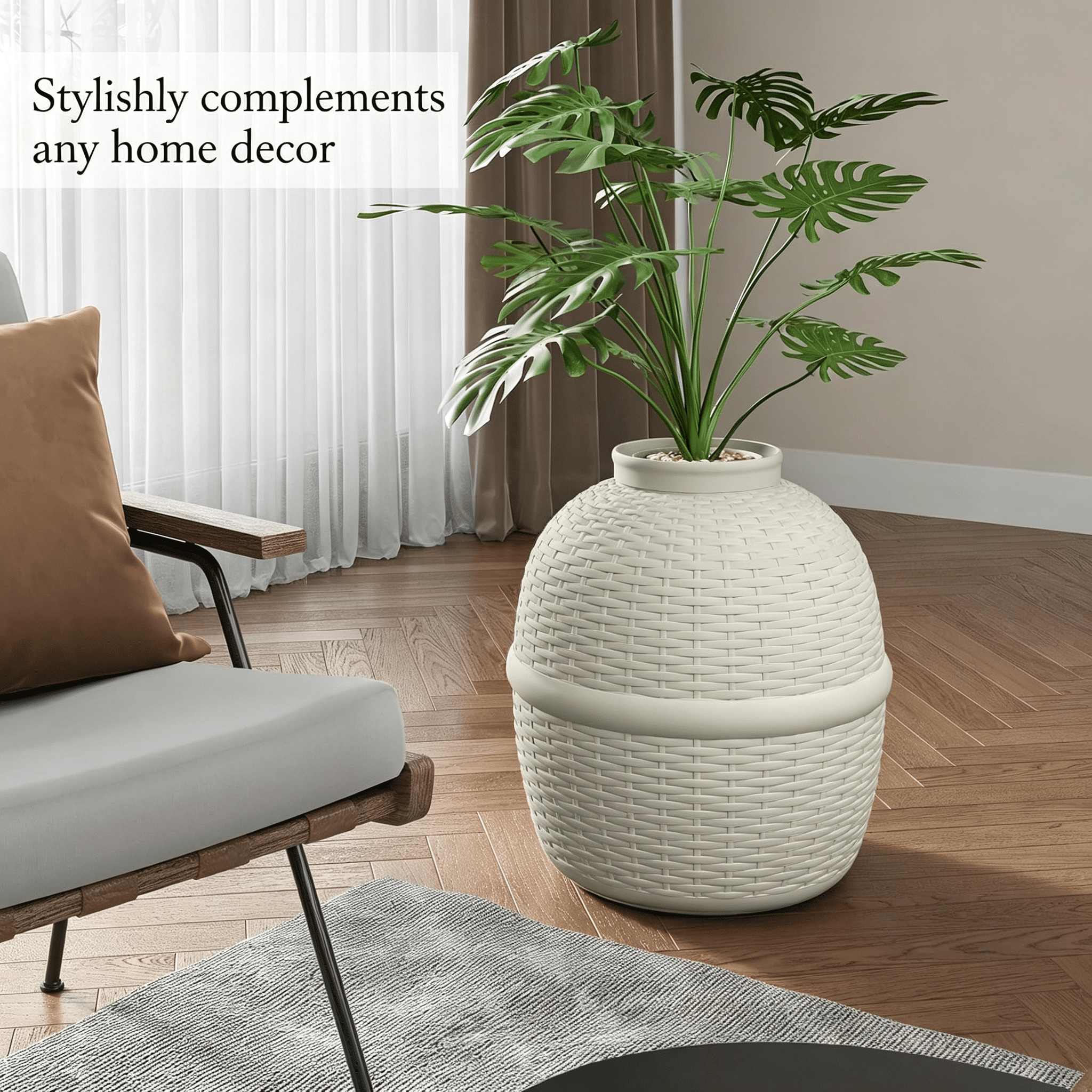 Rattan Cat Litter Box Enclosure 18x18x20 Inch Off-White Covered Litter Box Furniture Heavy Duty PP Natural Stones