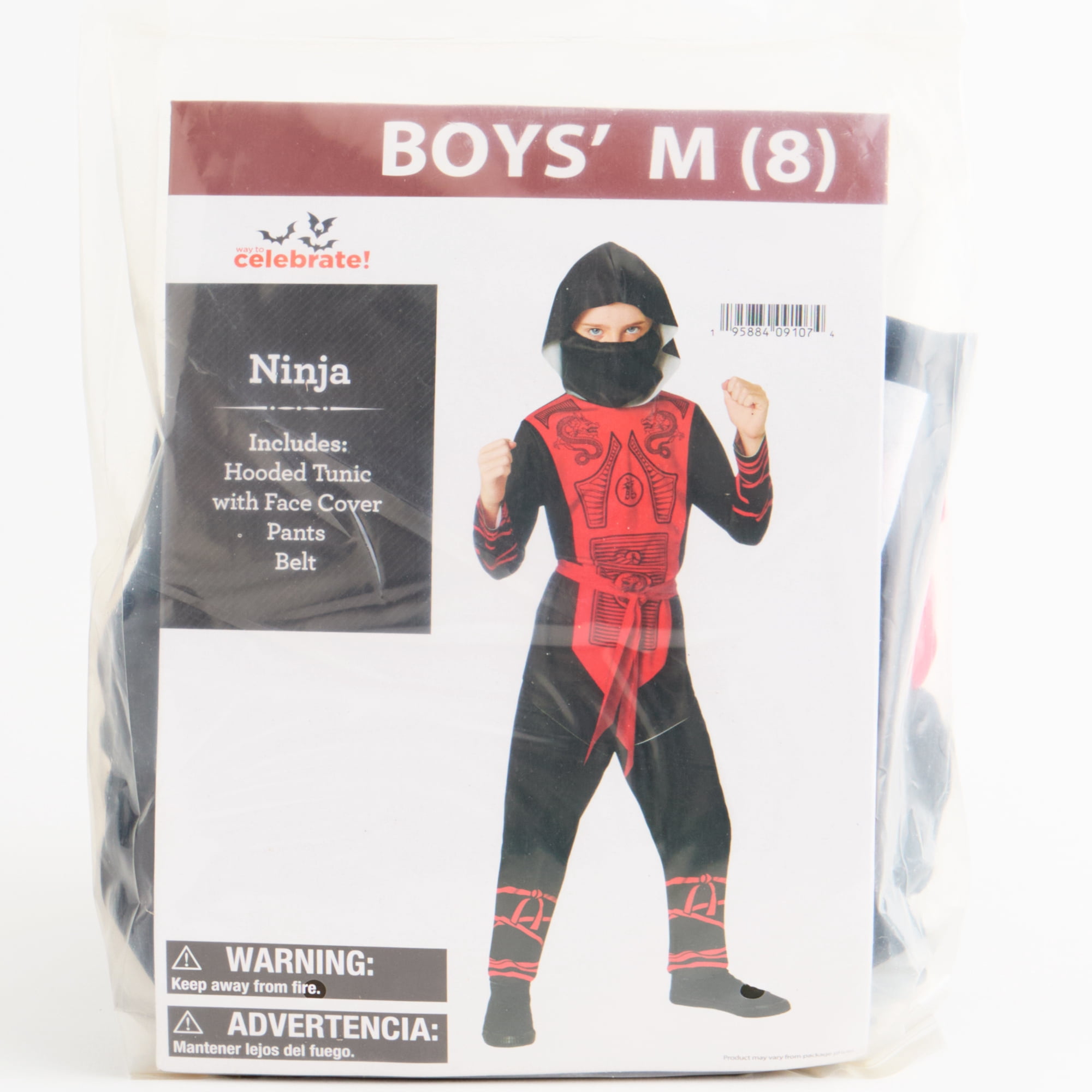 Ciao Ninja Verkleidung Für Jungen – Gr. 8-10 Jahre, Schwarz-rot, Inkl. Overall, Kapuze & Gürtel