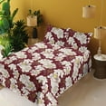 thumbnail image 2 of Ambesonne Floral Fitted & Flat Sheet with Shams 4 Pcs Set, Magnolia Flowers Spring Art, Calking, Burgundy White and Yellow, 2 of 5