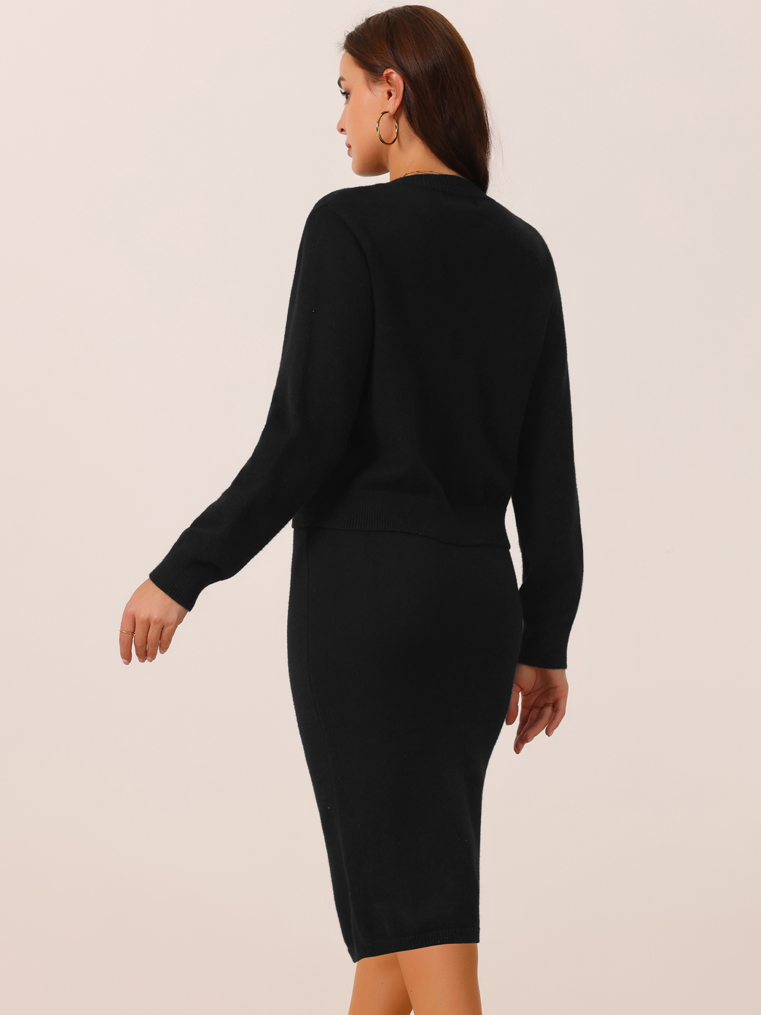 DARING DIVA Women's Winter Sweater Sets Cardigan and Midi Skirts S Black