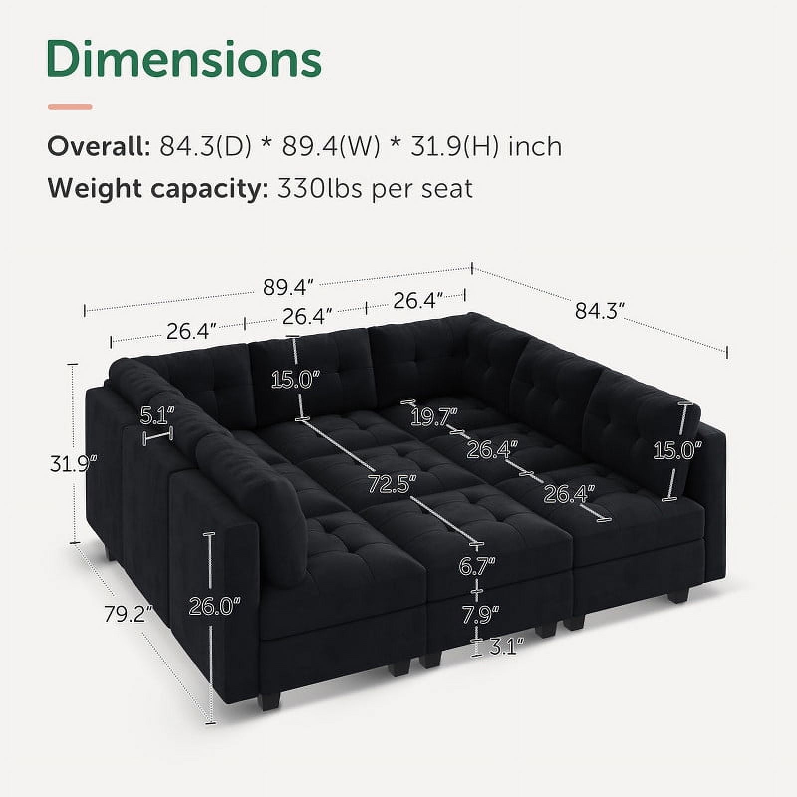 HONBAY Velvet Convertible Sofa Bed with Hidden Storage and Storage Ottomans for Living Room and Apartment, Black