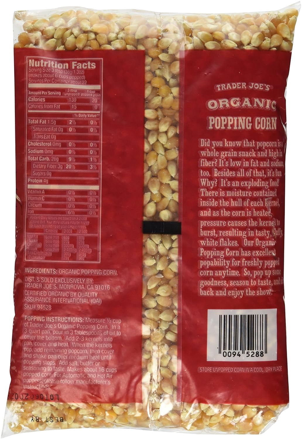 3 Packs  Joe's Organic Popping Corn