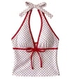 thumbnail image 5 of Y2k Vintage 2 Pieces Bikini Set Coquette Halter Tankini Top with Shorts Whimsy Polka Dot Beach Swimsuit Vacation Outfit White M, 5 of 6