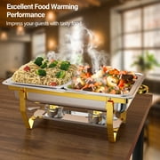 Jacgood Rectangle Golden Chafing Dish Buffet Set Half Pan, 8Qt 4 Pack Stainless Steel Catering Warmer Set with Water Pan for Home Party, Buffets, Wedding, Banquet, Catering Events