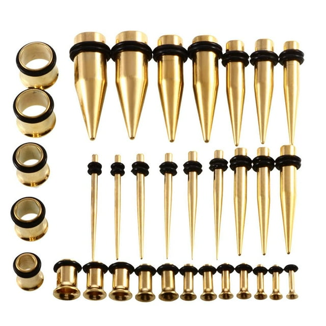 Kit de estiramiento de medidores para oídos Yinane 36 Unidades de Tapones Cónicos de acero Inoxidable oro 14g-00g