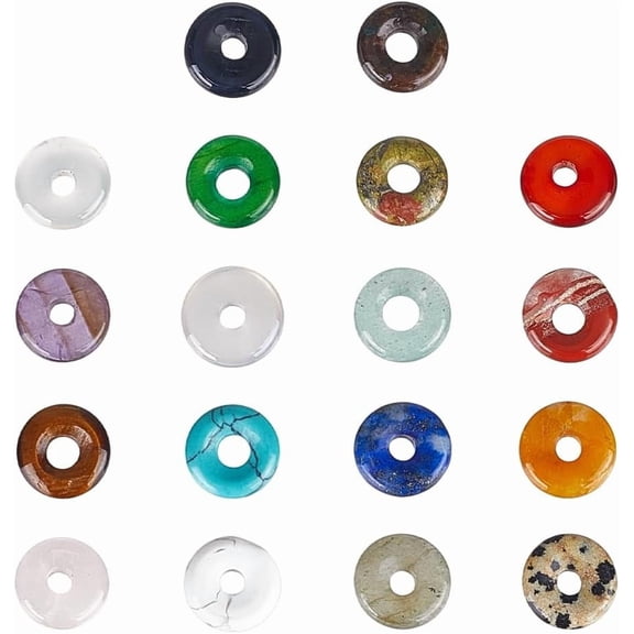 18Pcs Natural Donut Stone Charms Colorful Flat Donut Stone Beads Large Hole Chakra Polished Gemstone Bead Charms for Bracelets Necklaces Earring Jewelry Making Hole: 3mm