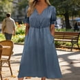 thumbnail image 2 of GUACER Women's Satin V-Neck Midi Dress with Pockets Short Sleeve Elegant Party Wedding Guest Dresses, 2 of 9