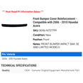 thumbnail image 2 of Front Bumper Cover Reinforcement - Compatible with 2006 - 2010 Hyundai Azera 2007 2008 2009, 2 of 2