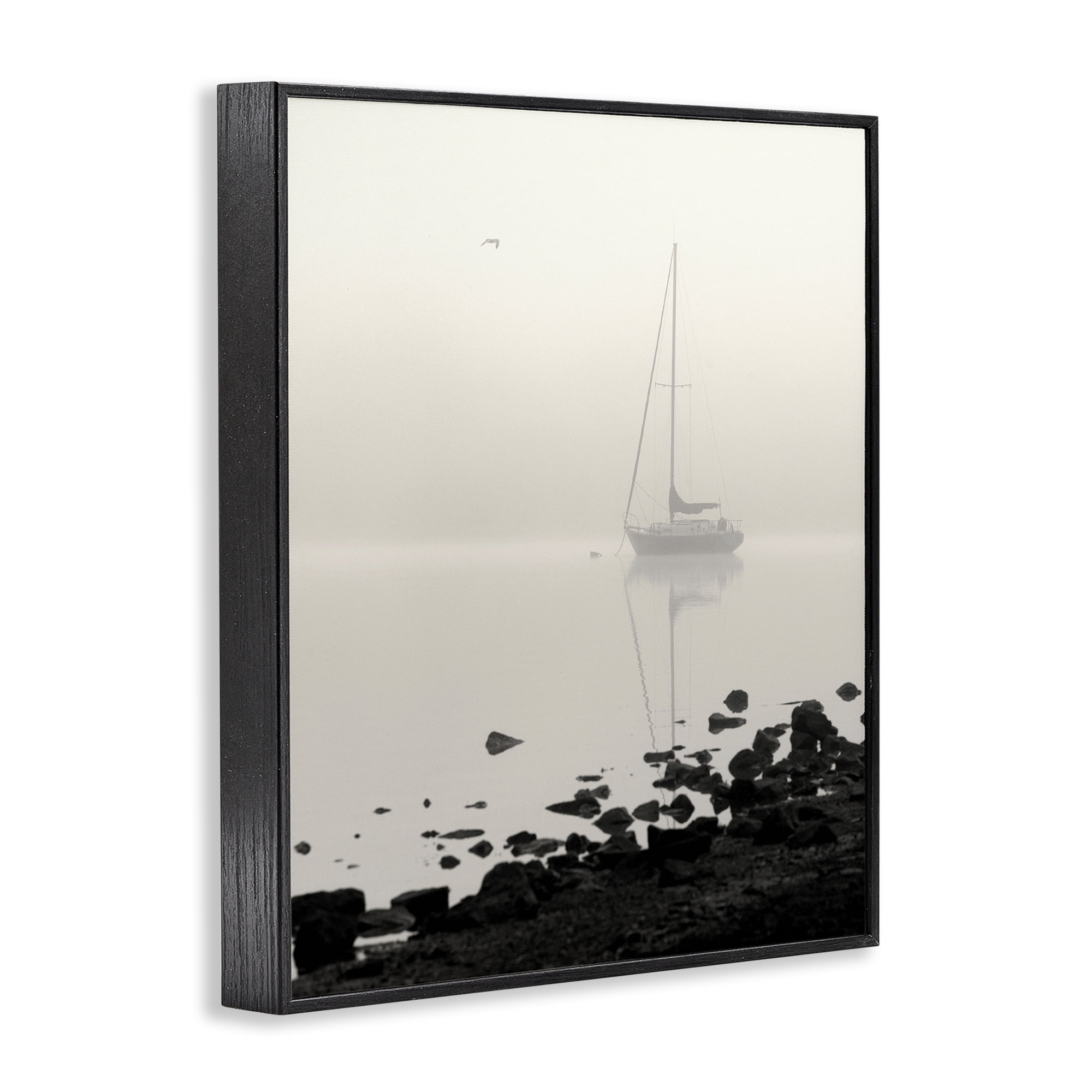 Stupell Industries Moored In Fog Black Framed Giclee Art, design by Nicholas Bell