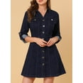 thumbnail image 6 of Women's Denim Dress Button Down Collar V Neck Long Sleeve A-line Cotton Jean Dress M Denim Blue, 6 of 8