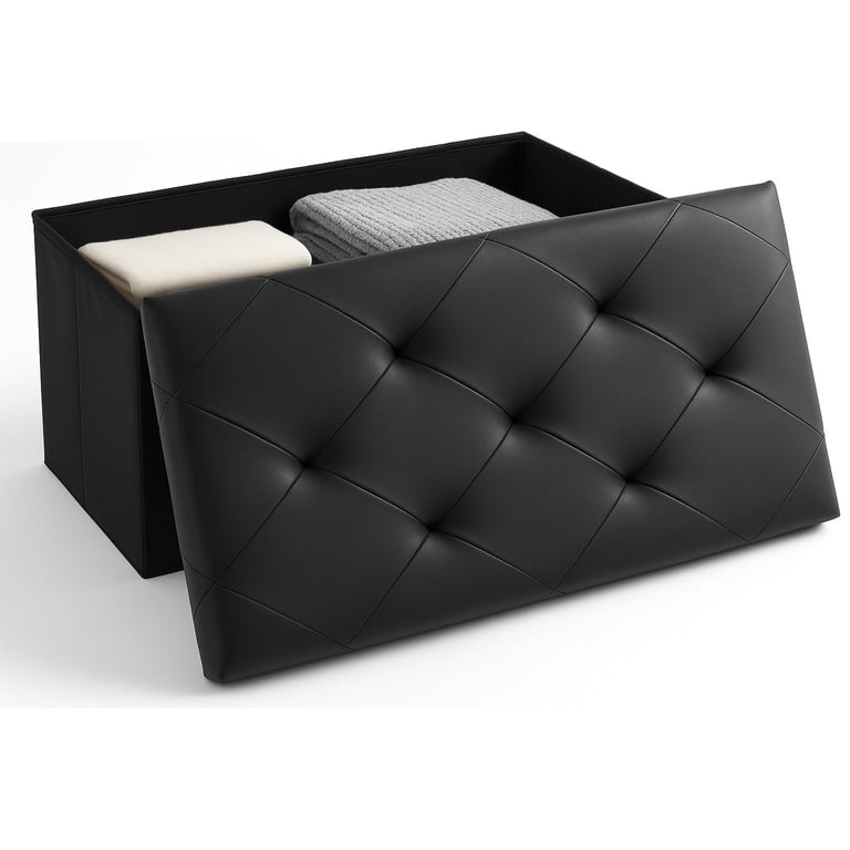 Concetta 30-Inch Storage Ottoman, Faux Leather, Black photo 1