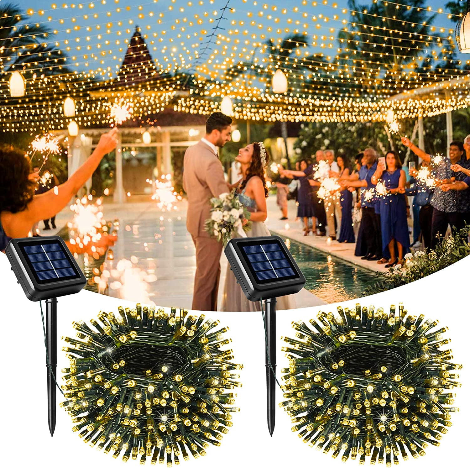 GHODEC 2Pack Solar String Lights Outdoor, Each 160 LED ExtraLong 52