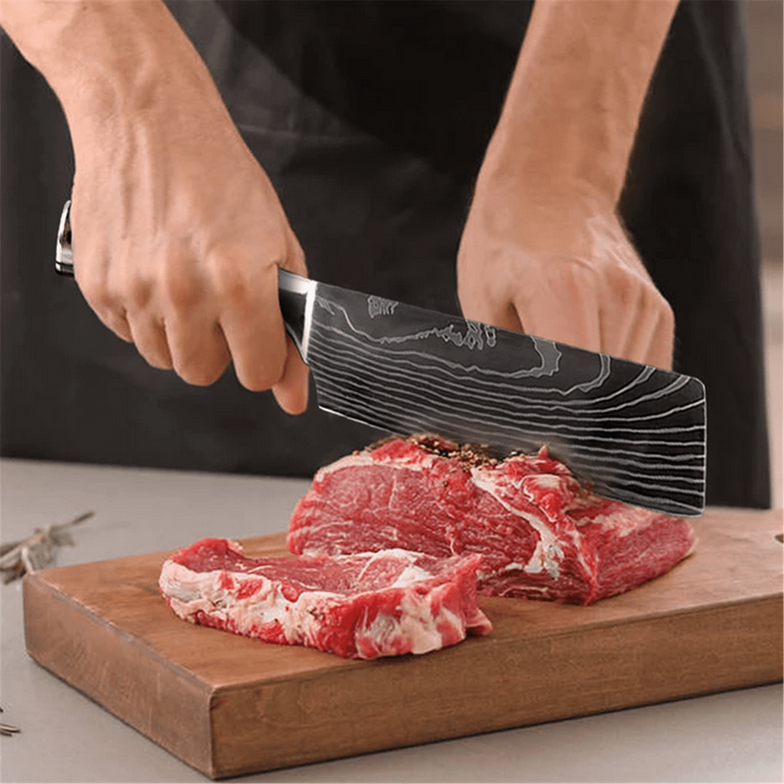 Mdhand 7 inch Kitchen Knives Laser Damascus Pattern Chef Knife Sharp Cleaver Slicing Utility Knives Tool
