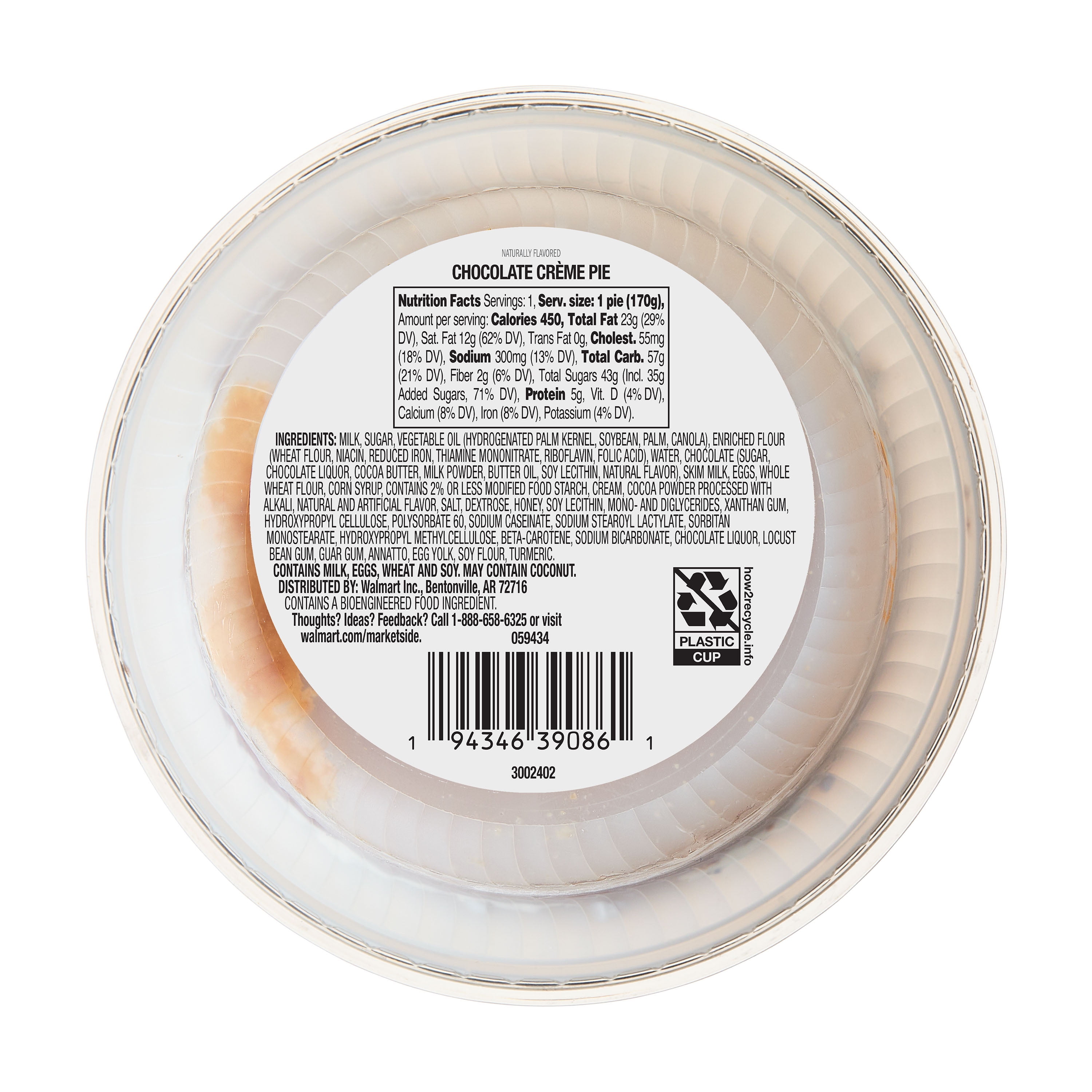 Marketside Mini Chocolate Creme Pie, Cream Filled, 6 oz Plastic Cup (Refrigerated) Ready to Eat, 1 Count