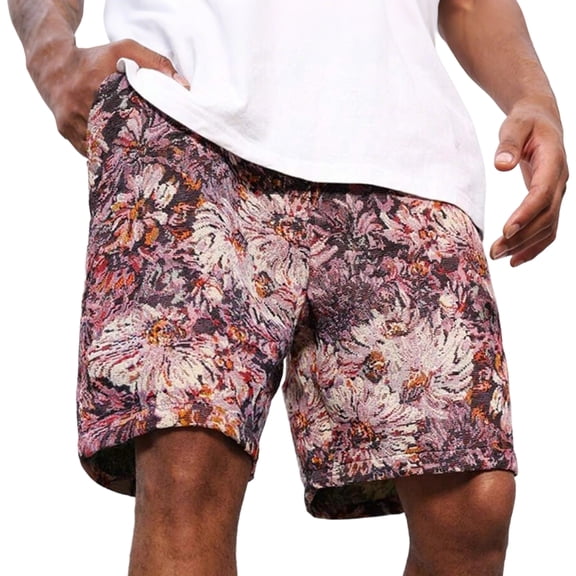 Floral Shorts for Men Drawstring Graphic Paisley Shorts with Pockets Elastic High Waisted Bermuda Shorts Summer Vacation Casual Beach Sweat Shorts,Purple 2XL