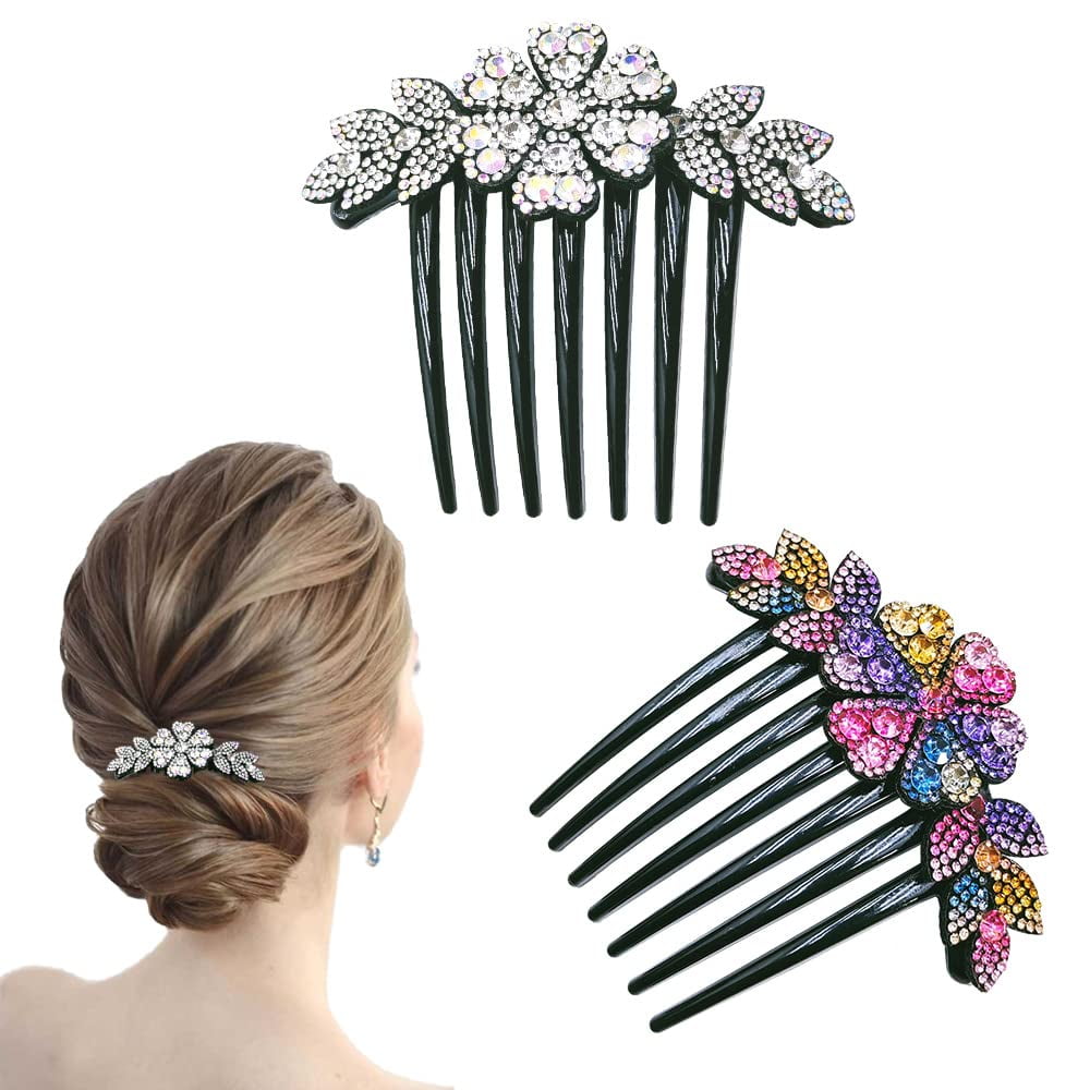 2 Pcs Vintage Flower Hair Side Combs Clip Rhinestone Hair Combs for Women Decorative  Combs Hair Accessories Hair Tools Wedding Party Daily (Style A) -  
