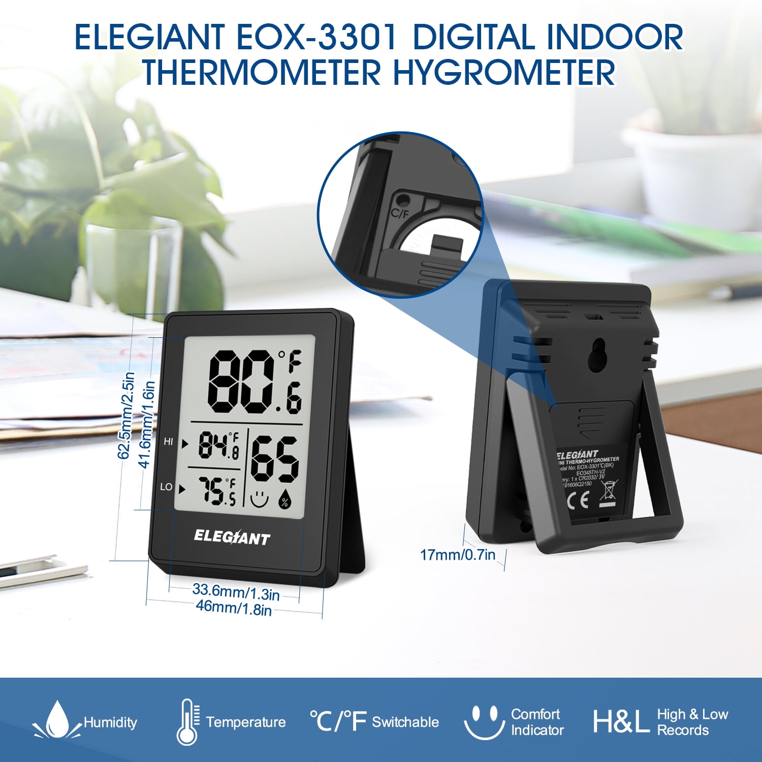 ELEGIANT Digital Thermometer Hygrometer Indoor Outdoor 2 Packs