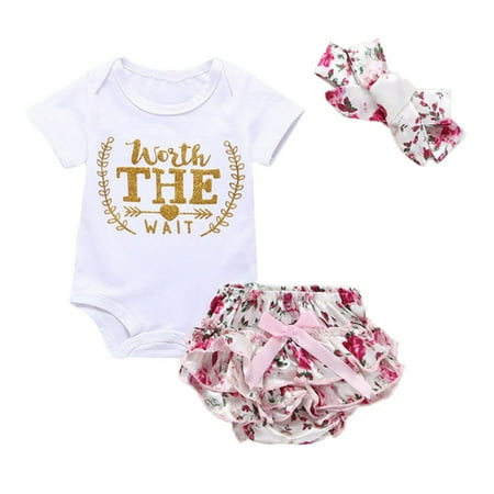 

Uccdo Newborn Baby Girl Summer Clothes Letter Print Romper Layered Tutu Shorts Pants Headband 3Pcs Outfit Set 0-18 Months