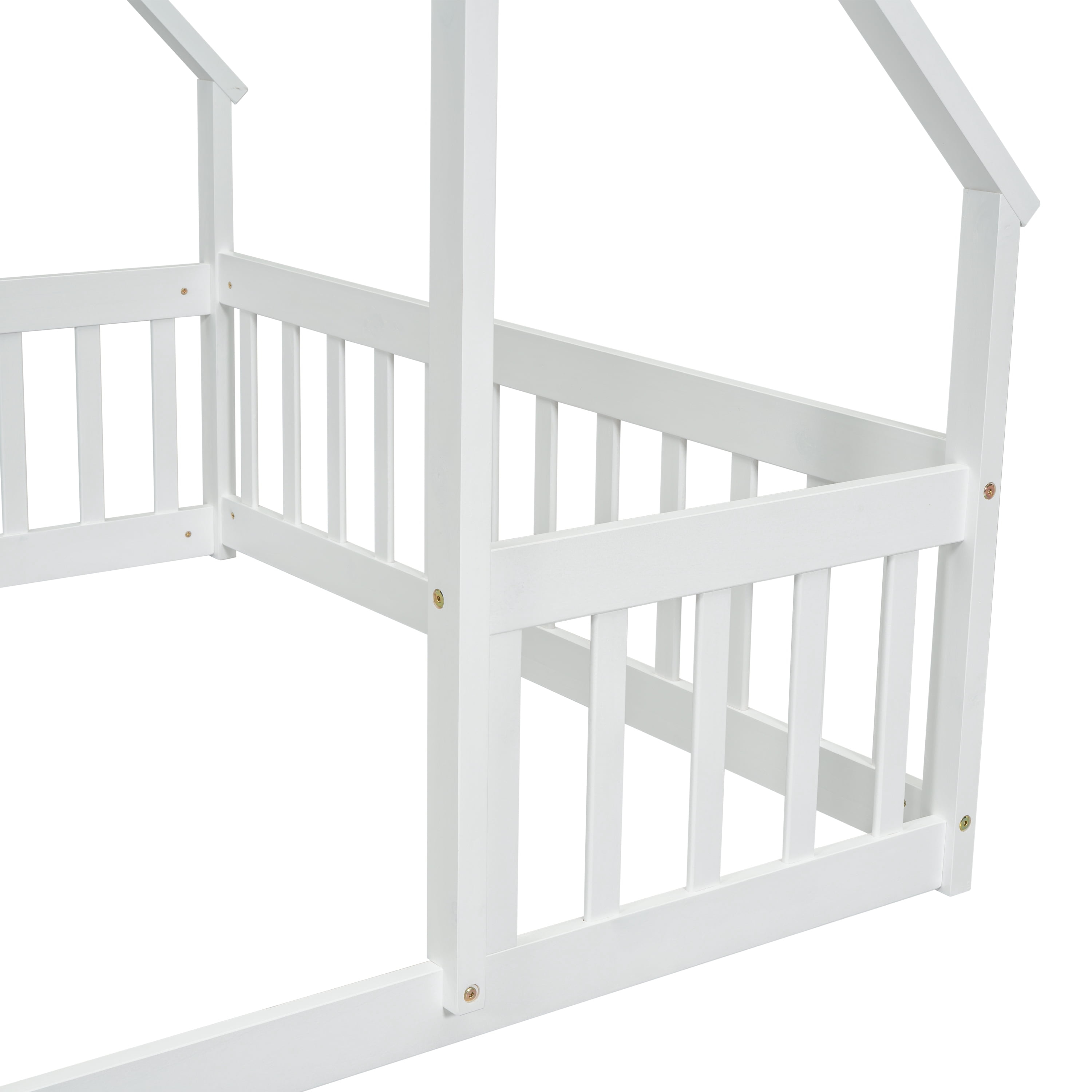 Alvantor Full Size Floor Bed for Kids, House-Shaped Montessori Bed with Fence and Guardrails, White