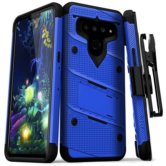 ZIZO BOLT Series LG V50 ThinQ 5G Case | Military-grade Drop Protection w/ kickstand bundle includes Belt Clip Holster Lanyard Blue Black