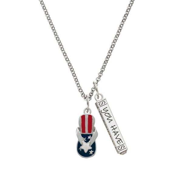 Delight Jewelry Silvertone USA Patriotic Flip Flop with White Star Silvertone Live the Life You Have Imagined Bar Charm Necklace, 23"