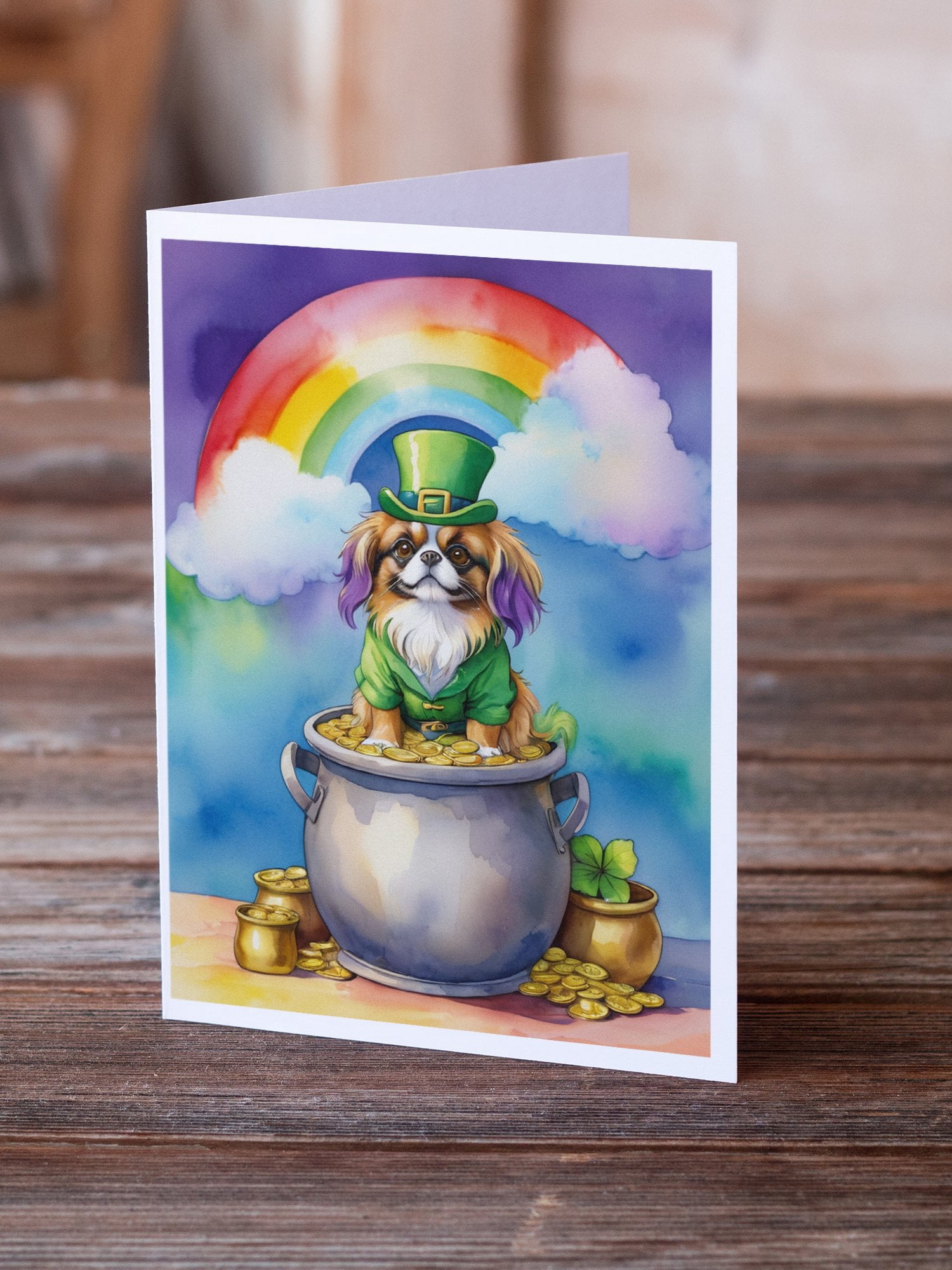 Tibetan Spaniel St Patrick's Day Greeting Cards Pack of 8 7 in x 5 in