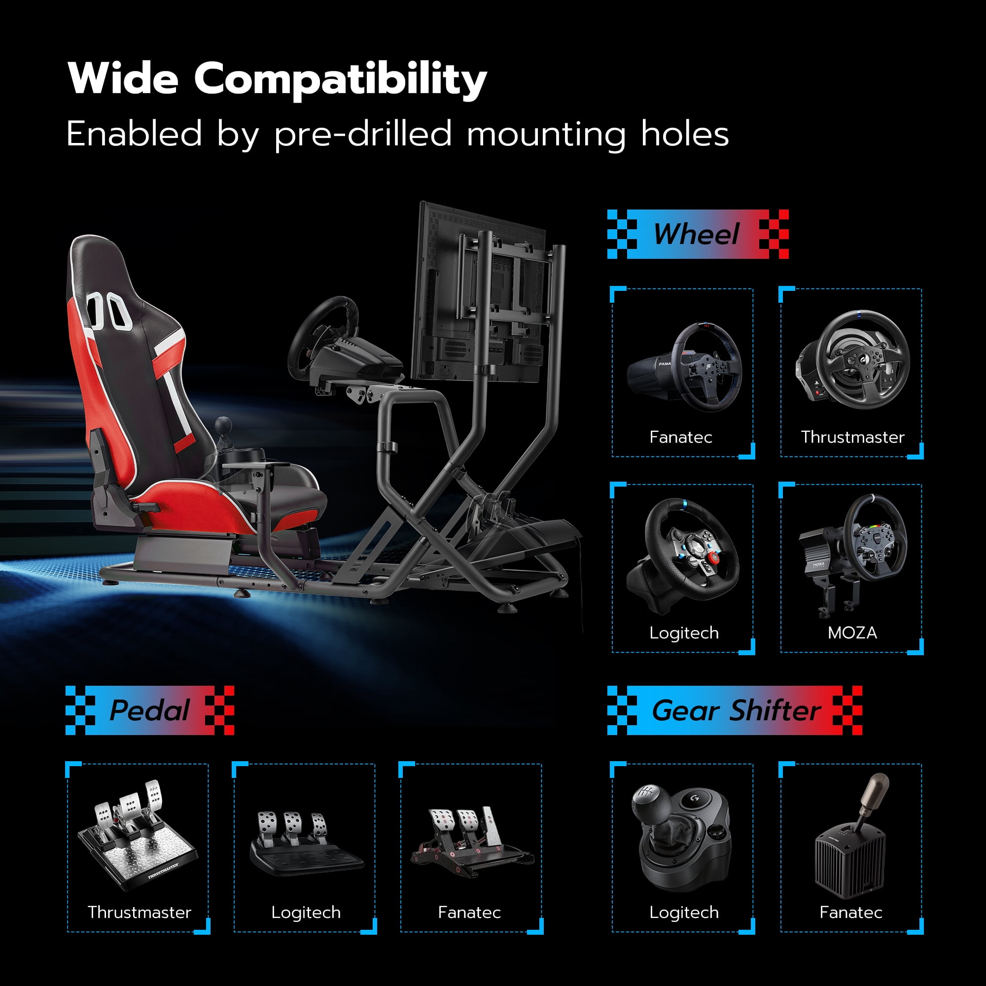 ARES WING Racing Simulator Cockpit with Seat and Monitor Mount, Adjustable Sim Racing Cockpit Compatible with Logitech, Thrustmaster, Fanatec, Moza, for PS5, PS4, Xbox and PC, Red